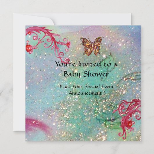 BUTTERFLES IN BLUE, BABY BOY SHOWER Photo Template Kaart (Achterkant)