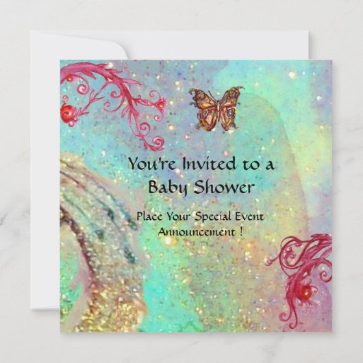 BUTTERFLES IN BLUE, BABY BOY SHOWER Photo Template Kaart (Achterkant)