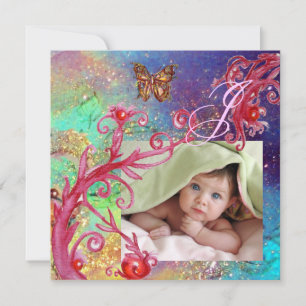 BUTTERFLES IN BLUE, BABY BOY SHOWER Photo Template Kaart