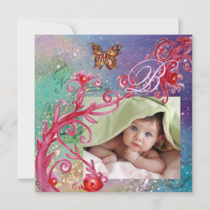 BUTTERFLES IN BLUE, BABY BOY SHOWER Photo Template Kaart