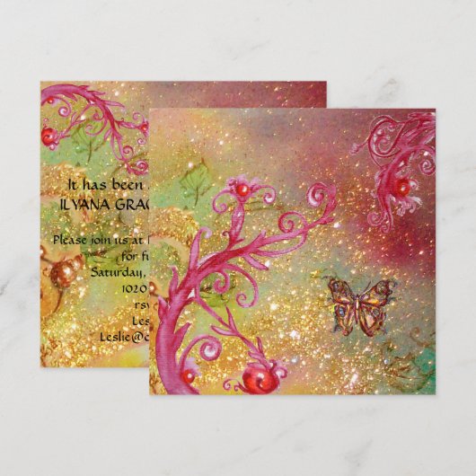 BUTTERFLES IN GOLD SPARKLES 2 , Bırthday Party 1 Kaart (Voorkant / Achterkant)