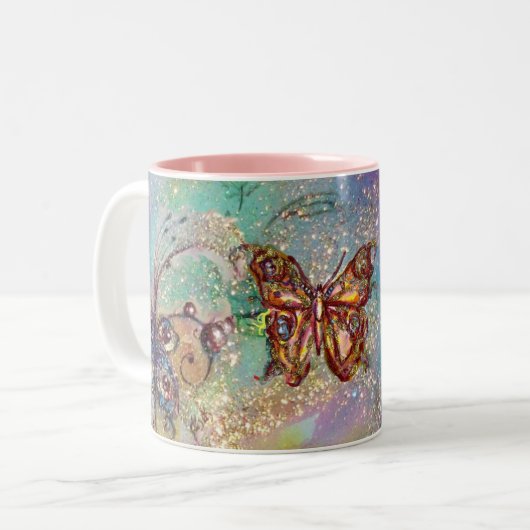 BUTTERFLES IN GOUDEN SPARKLES TWEEKLEURIGE KOFFIEMOK (Voorkant links)