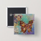 BUTTERFLES IN GOUDEN SPARKLES VIERKANTE BUTTON 5,1 CM (Voorkant /achterkant)