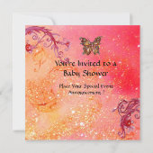 BUTTERFLES IN PINK, BABY GIRL SHOWER Photo Templat Kaart (Achterkant)