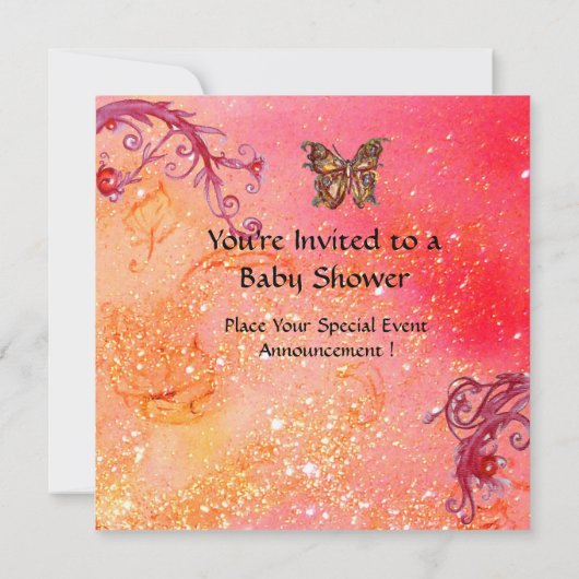 BUTTERFLES IN PINK, BABY GIRL SHOWER Photo Templat Kaart (Achterkant)