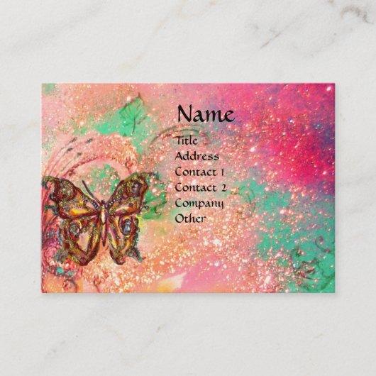BUTTERFLES IN PINK FUCHSIA GOLD SPARKLES VISITEKAARTJE (Voorkant)