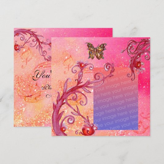 BUTTERFLES IN PINK SPARKLES Weduwfotosjabloon Kaart (Voorkant / Achterkant)