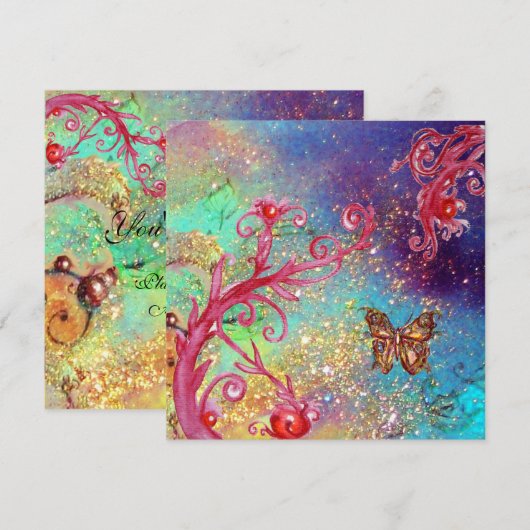 BUTTERFLES IN SPARKLES 2 , Elegant Wedding Party Kaart (Voorkant / Achterkant)