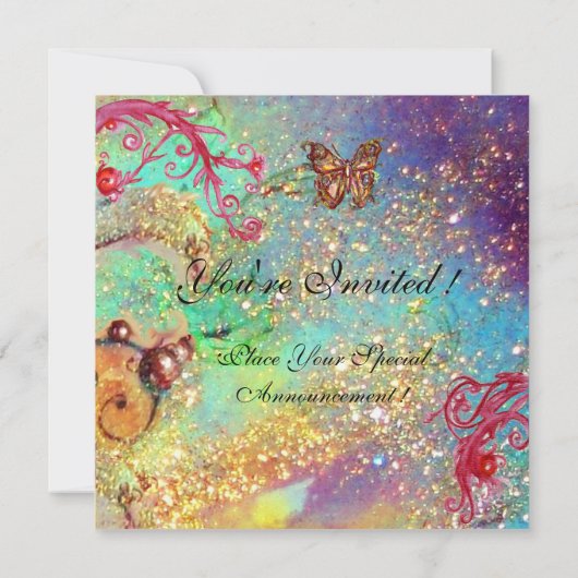 BUTTERFLES IN SPARKLES 2 , Elegant Wedding Party Kaart (Achterkant)