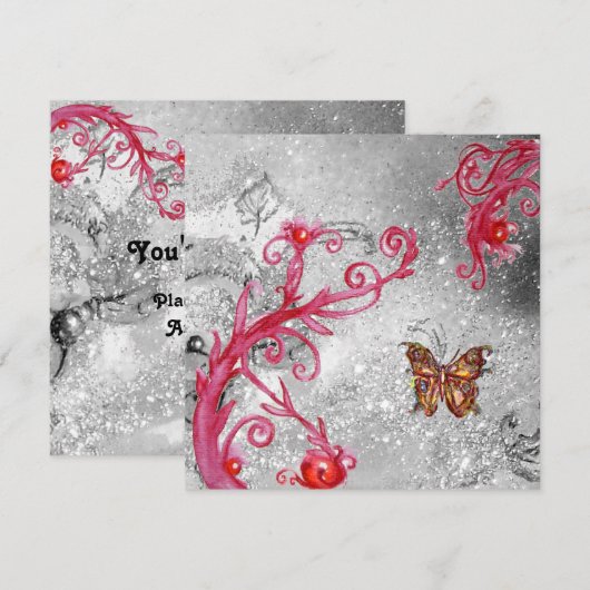 BUTTERFLES IN SPARKLES 2 , Elegant Wedding Party Kaart (Voorkant / Achterkant)