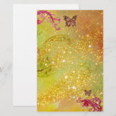 BUTTERFLES IN SPARKLES 2, geel rood Briefpapier (Voorkant / Achterkant)