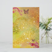 BUTTERFLES IN SPARKLES 2, geel rood Briefpapier (Staand voorkant)