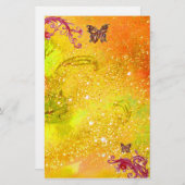 BUTTERFLES IN SPARKLES 2, geel rood Briefpapier (Voorkant / Achterkant)