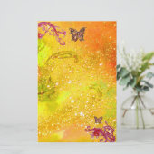 BUTTERFLES IN SPARKLES 2, geel rood Briefpapier (Staand voorkant)