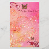 BUTTERFLES IN SPARKLES 2, rood roze Briefpapier (Voorkant)