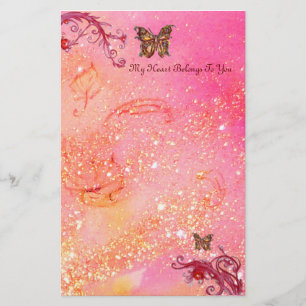 BUTTERFLES IN SPARKLES 2, rood roze Briefpapier