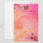 BUTTERFLES IN SPARKLES 2, rood roze Briefpapier (Voorkant / Achterkant)