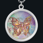 BUTTERFLES IN SPARKLES, blauw Zilver Vergulden Ketting<br><div class="desc">Elegante en kleurrijke vlinder. Schilderen met gouden en zilverfolie.</div>