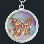 BUTTERFLES IN SPARKLES, blauw Zilver Vergulden Ketting<br><div class="desc">Elegante en kleurrijke vlinder. Schilderen met gouden en zilverfolie.</div>