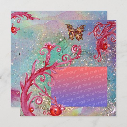 BUTTERFLES IN SPARKLES Blue Wedding Photo Template Kaart (Voorkant / Achterkant)