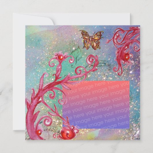 BUTTERFLES IN SPARKLES Blue Wedding Photo Template Kaart (Voorkant)