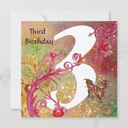 BUTTERFLES IN SPARKLES Derde verjaardag Kaart (Voorkant)