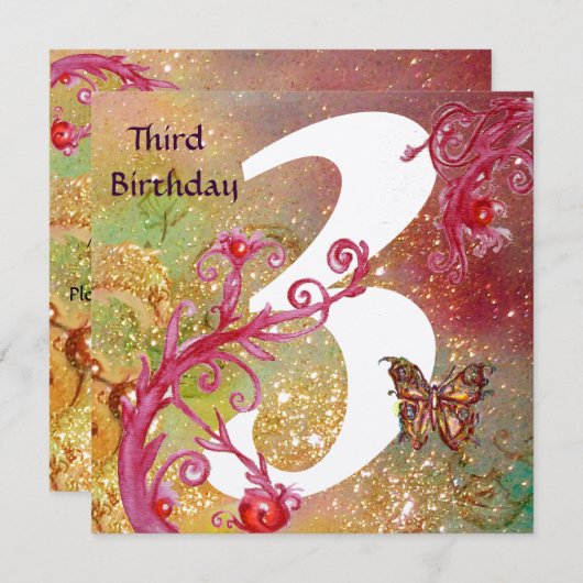 BUTTERFLES IN SPARKLES Derde verjaardag Kaart (Voorkant / Achterkant)