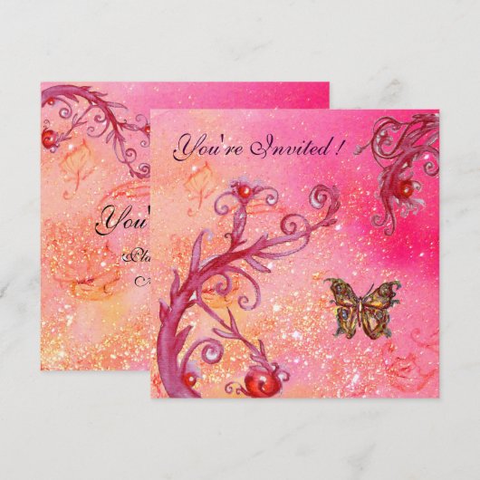 BUTTERFLES IN SPARKLES Elegant Pink Wedding Party Kaart (Voorkant / Achterkant)