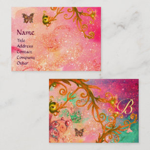 BUTTERFLES IN SPARKLES, PINK, GEEL ZWIRLS MONOGRAM VISITEKAARTJE