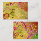 BUTTERFLES IN SPARKLES, PINK, GEEL ZWIRLS MONOGRAM VISITEKAARTJE (Voorkant / Achterkant)