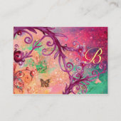 BUTTERFLES IN SPARKLES, PINK, PAARSE ZWIRLS MONOGR VISITEKAARTJE (Achterkant)