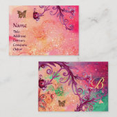 BUTTERFLES IN SPARKLES, PINK, PAARSE ZWIRLS MONOGR VISITEKAARTJE (Voorkant / Achterkant)