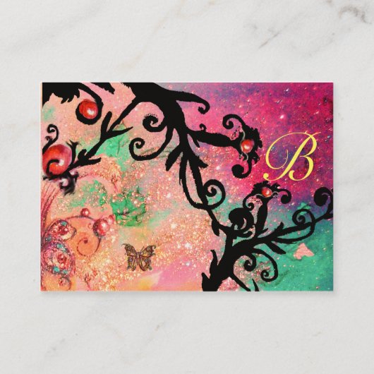 BUTTERFLES IN SPARKLES, PINK, ZWARTE ZWEEFSELMONOG VISITEKAARTJE (Achterkant)