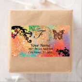 BUTTERFLES IN SPARKLES, roze rode zwarte zeugen Etiket (Insitu)