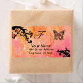 BUTTERFLES IN SPARKLES, roze rode zwarte zeugen Etiket (Insitu)