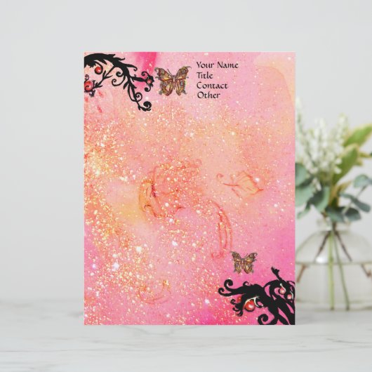 BUTTERFLES IN SPARKLES, Roze zwarte cirkels Briefhoofd Sjabloon (Staand voorkant)