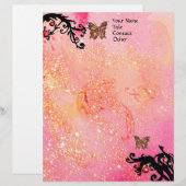BUTTERFLES IN SPARKLES, Roze zwarte cirkels Briefhoofd Sjabloon (Voorkant / Achterkant)