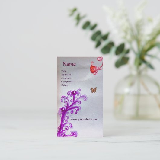 BUTTERFLES, MAGISCH RODE PAARSE ZWEEKMONOGRAM VISITEKAARTJE (Staand voorkant)