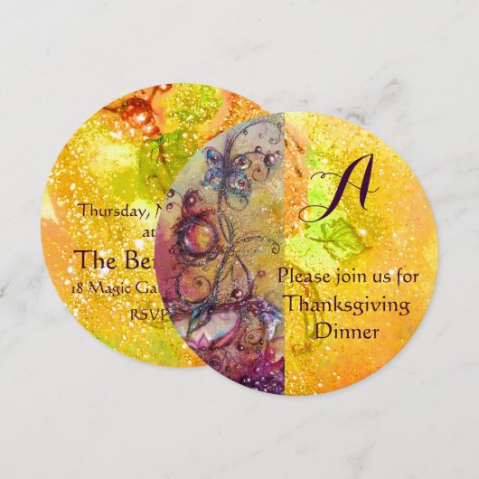 BUTTERFLES PLANT MONOGRAM FLORAL Thanksgiving Kaart (Voorkant / Achterkant)