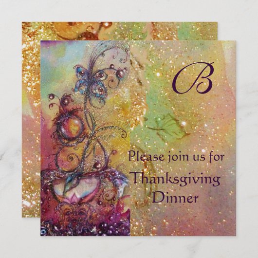 BUTTERFLES PLANT MONOGRAM Thanksgiving Dinner Pear Kaart (Voorkant / Achterkant)