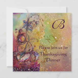 BUTTERFLES PLANT MONOGRAM Thanksgiving Dinner Pear Kaart