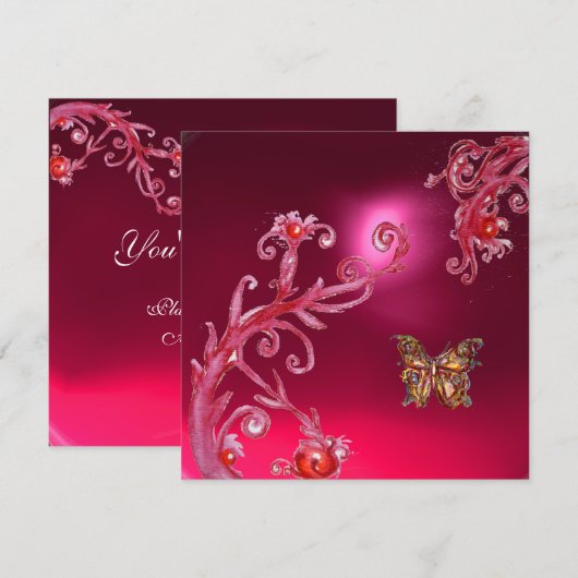 BUTTERFLES RODE RUBY helder roze Kaart (Voorkant / Achterkant)