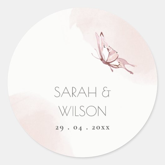 BUTTERFLES VOOR ELEGANT CUTE BLUSH WATERVERF WEDIN RONDE STICKER (Voorkant)