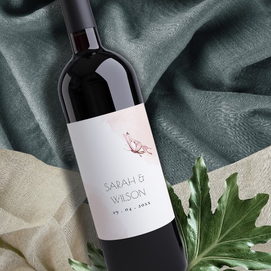 BUTTERFLES VOOR ELEGANT CUTE BLUSH WATERVERF WEDIN WIJN ETIKET