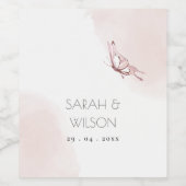 BUTTERFLES VOOR ELEGANT CUTE BLUSH WATERVERF WEDIN WIJN ETIKET (Enkel label)