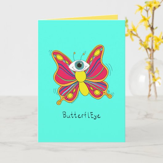ButterflEYE - Cyclops Butterfly Wenskaart Kaart (Gele Bloem)