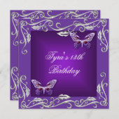 Butterflies 13th Birthday Party Bright Paars Kaart (Voorkant / Achterkant)