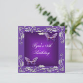 Butterflies 13th Birthday Party Bright Paars Kaart (Staand voorkant)