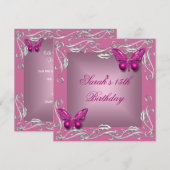 Butterflies 15e verjaardag Silver Pink Flower Kaart (Voorkant / Achterkant)