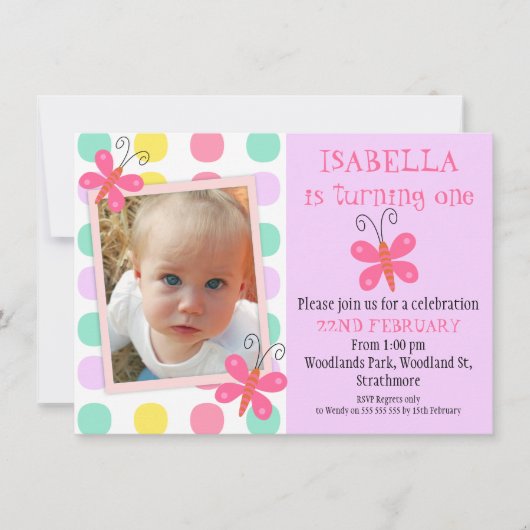 Butterflies 1e of 2e verjaardag kaart (Voorkant)